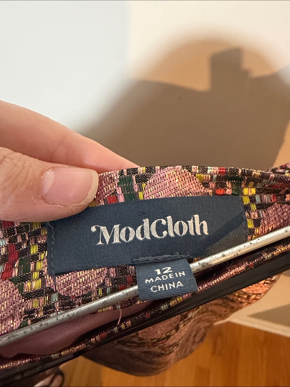 Modcloth Pink Metallic Jacquard Mini Skirt with Gold Accents - Picture 3 of 5